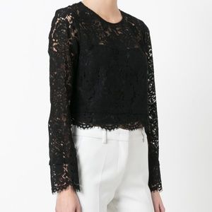 Black Diane von Furstenberg Floral Lace Blouse